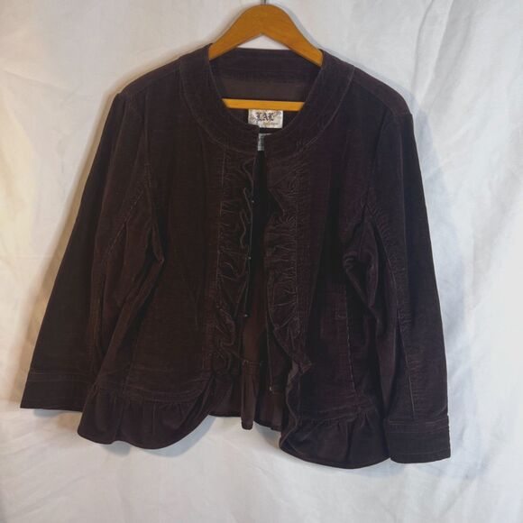 LAL Live a Little Corduroy Ruffled Front Lightweight Casual Jacket Size Medium - Picture 11 of 11